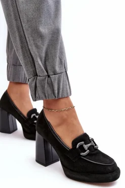 Laura Messi Czółenka Na Platformie|Czółenka Na Słupku*Skórzane Czółenka Na Masywnym Słupku 2706 Czarne