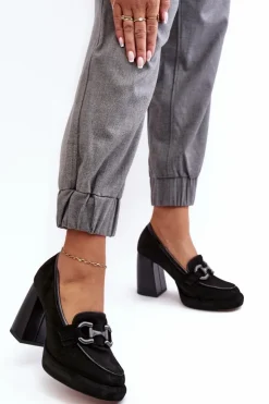 Laura Messi Czółenka Na Platformie|Czółenka Na Słupku*Skórzane Czółenka Na Masywnym Słupku 2706 Czarne