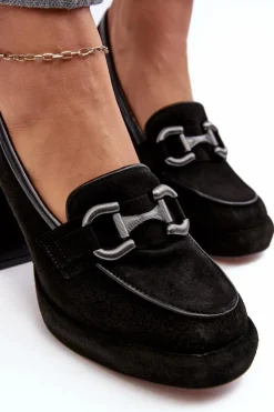 Laura Messi Czółenka Na Platformie|Czółenka Na Słupku*Skórzane Czółenka Na Masywnym Słupku 2706 Czarne