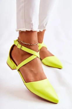 Damskie Boto Skórzane Czółenka Na Niskim Obcasie Żółte Giovanna