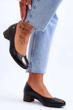 Discount Maciejka Skórzane Czółenka Na Niskim Obcasie 05960-01 Czarne