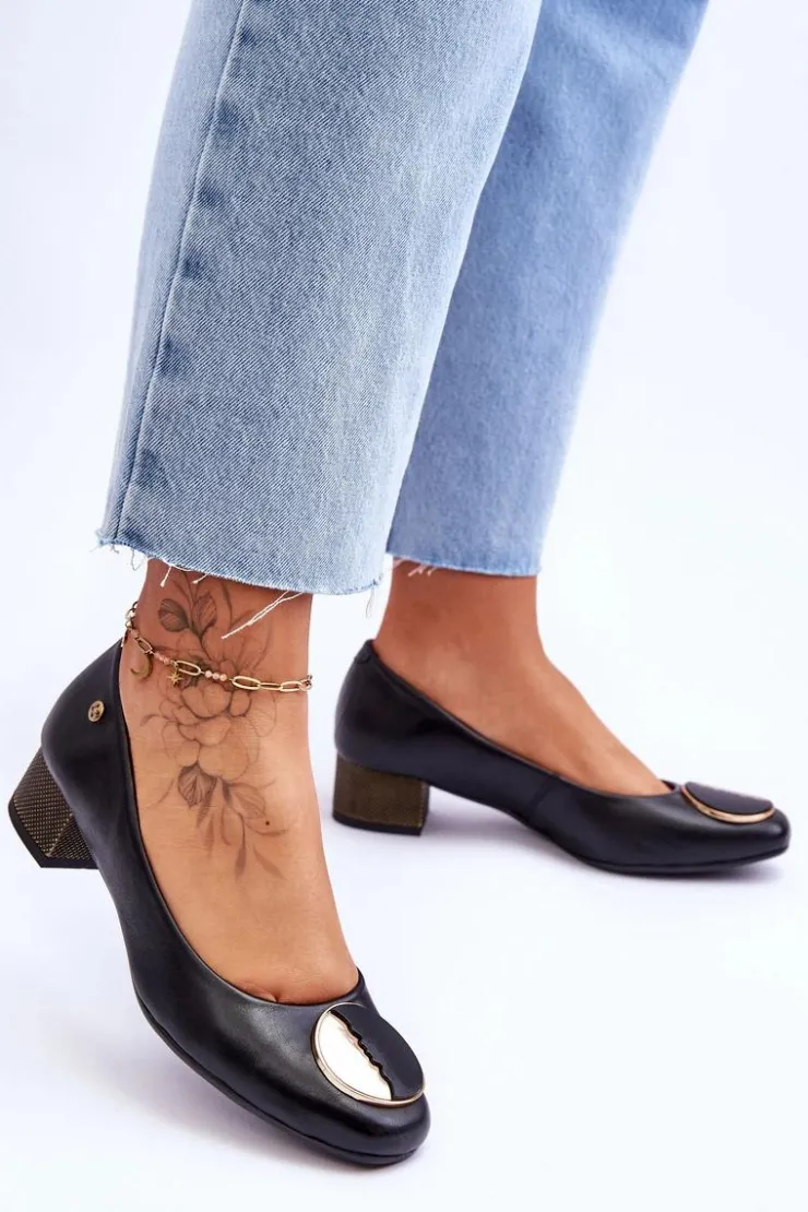 Discount Maciejka Skórzane Czółenka Na Niskim Obcasie 05960-01 Czarne