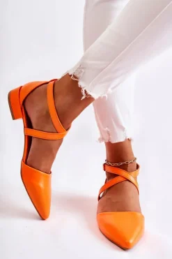 Boto Czółenka Na Słupku*Skórzane Czółenka Na Niskim Obcasie Pomarańczowe Giovanna