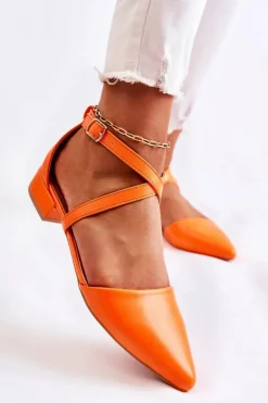 Boto Czółenka Na Słupku*Skórzane Czółenka Na Niskim Obcasie Pomarańczowe Giovanna
