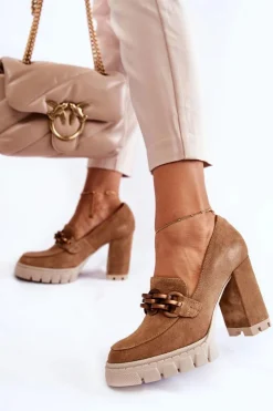 Boto Czółenka Na Platformie|Czółenka Na Słupku*Skórzane Czółenka Na Platformie I Słupku Lewski Shoes 3197 Beżowe