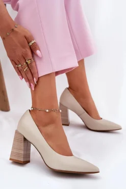 Sale Evento Skórzane Czółenka Na Słupku Beżowe Gregosa