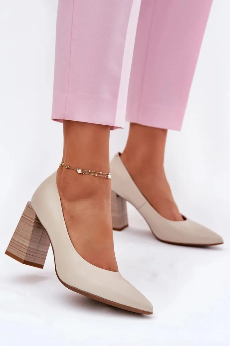 Sale Evento Skórzane Czółenka Na Słupku Beżowe Gregosa