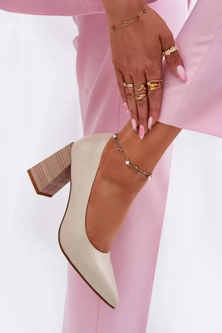 Sale Evento Skórzane Czółenka Na Słupku Beżowe Gregosa