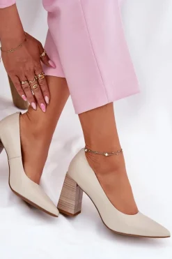 Sale Evento Skórzane Czółenka Na Słupku Beżowe Gregosa