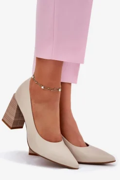 Sale Evento Skórzane Czółenka Na Słupku Beżowe Gregosa