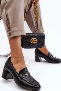 Damskie Buty damskie Vinceza Skórzane Czółenka Na Słupku Czarne Idona