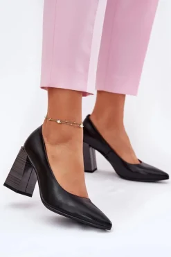 Evento Czółenka Na Słupku|Czółenka Klasyczne*Skórzane Czółenka Na Słupku Czarne Gregosa