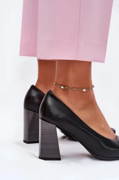 Evento Czółenka Na Słupku|Czółenka Klasyczne*Skórzane Czółenka Na Słupku Czarne Gregosa