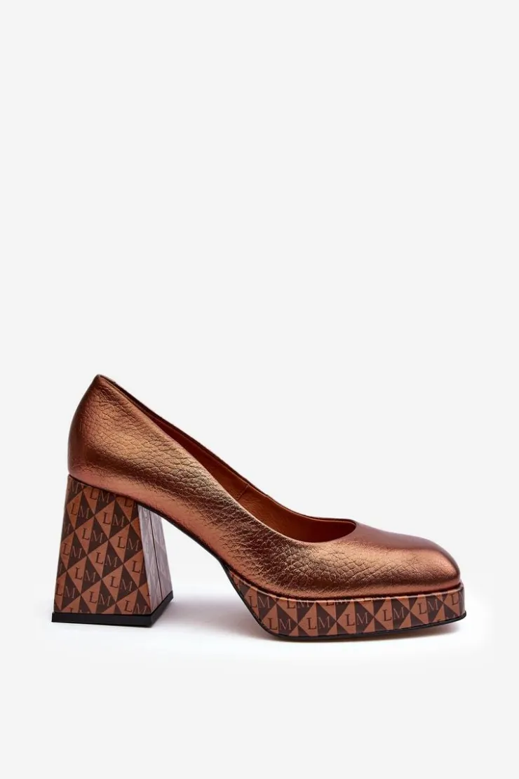 Damskie Laura Messi Skórzane Czółenka Na Słupku 259/819-821 Miedziane