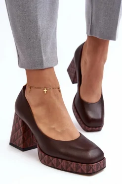 Laura Messi Czółenka Na Platformie|Czółenka Na Słupku*Skórzane Czółenka Na Słupku 259/236-820 Brązowe