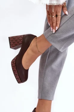 Laura Messi Czółenka Na Platformie|Czółenka Na Słupku*Skórzane Czółenka Na Słupku 259/236-820 Brązowe