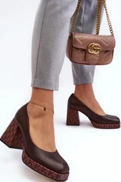 Laura Messi Czółenka Na Platformie|Czółenka Na Słupku*Skórzane Czółenka Na Słupku 259/236-820 Brązowe