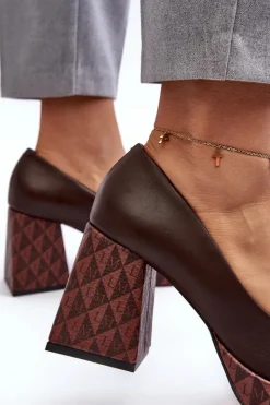 Laura Messi Czółenka Na Platformie|Czółenka Na Słupku*Skórzane Czółenka Na Słupku 259/236-820 Brązowe