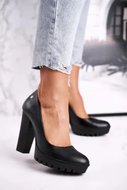 Best Maciejka Skórzane Czółenka Na Słupku 02629-01 Czarne Czarny