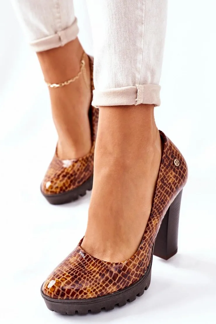 Maciejka Czółenka Na Platformie|Czółenka Klasyczne*Skórzane Czółenka Na Słupku 02629-50 Lakierowane Rudy