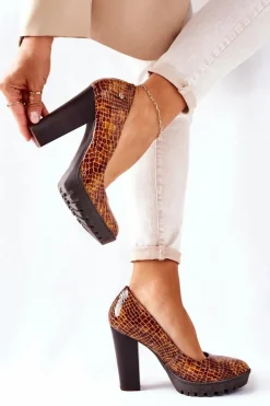 Maciejka Czółenka Na Platformie|Czółenka Klasyczne*Skórzane Czółenka Na Słupku 02629-50 Lakierowane Rudy