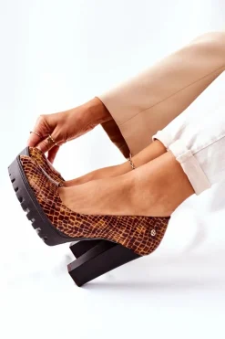 Maciejka Czółenka Na Platformie|Czółenka Klasyczne*Skórzane Czółenka Na Słupku 02629-50 Lakierowane Rudy