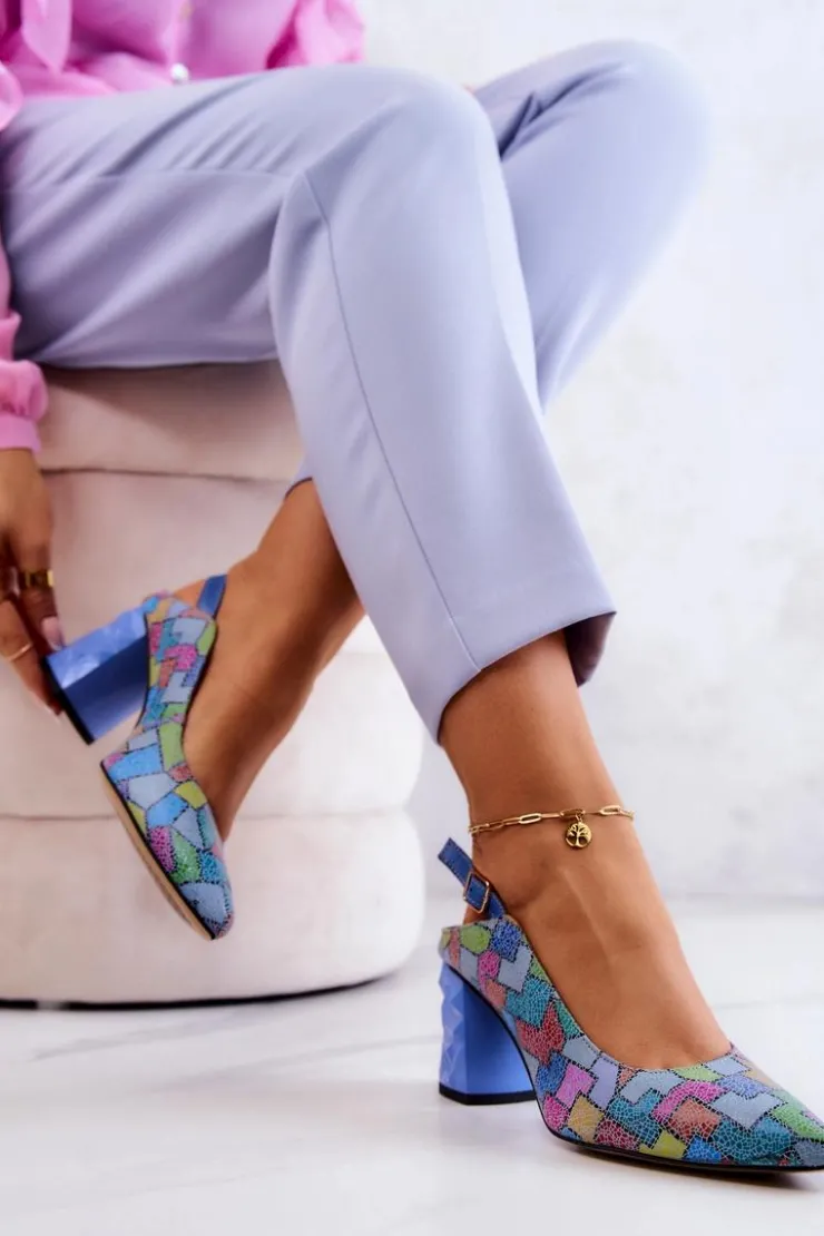 Hot Maciejka Skórzane Czółenka Na Słupku 05427-06 Multikolor