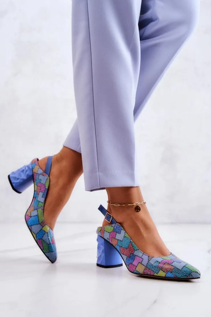 Hot Maciejka Skórzane Czółenka Na Słupku 05427-06 Multikolor