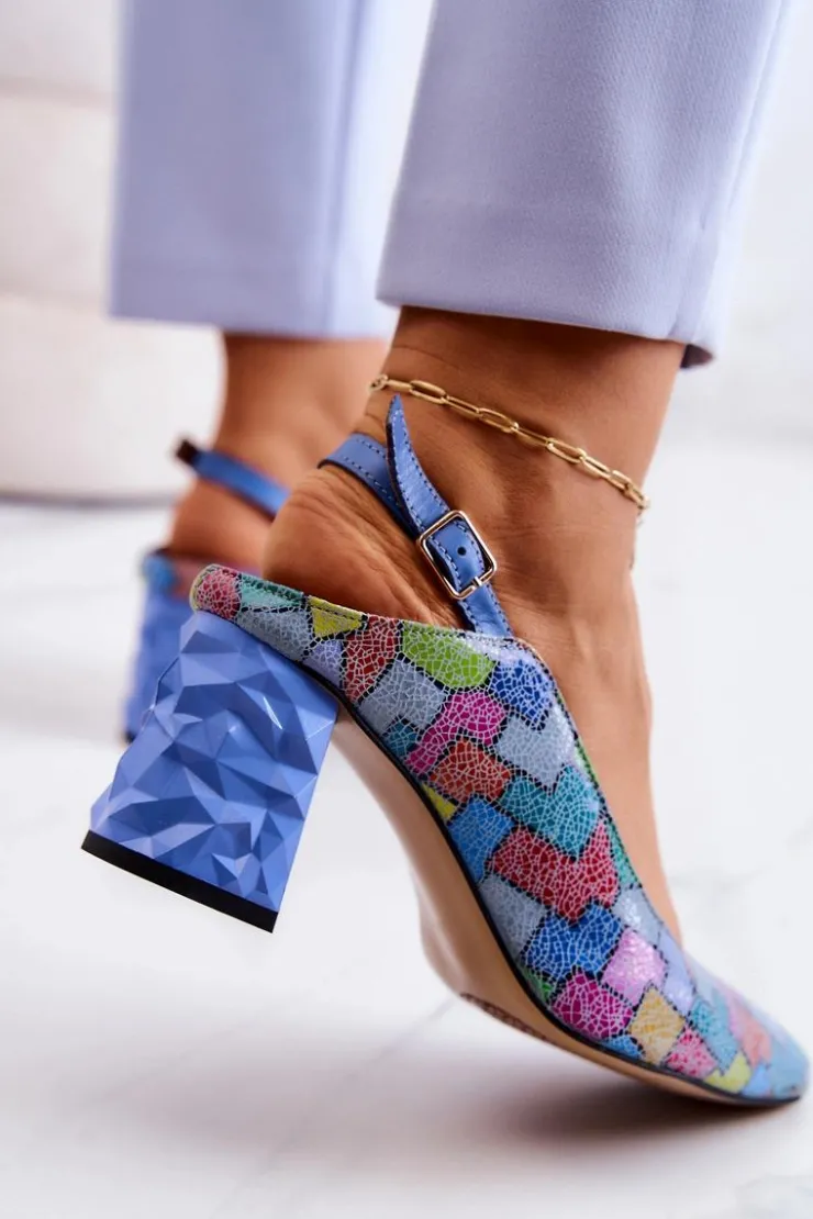 Hot Maciejka Skórzane Czółenka Na Słupku 05427-06 Multikolor