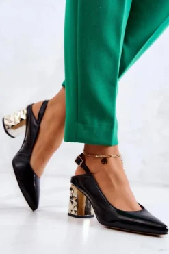 Maciejka Czółenka Na Słupku|Czółenka Klasyczne*Skórzane Czółenka Na Słupku 05427-01 Czarne