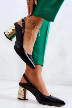 Maciejka Czółenka Na Słupku|Czółenka Klasyczne*Skórzane Czółenka Na Słupku 05427-01 Czarne