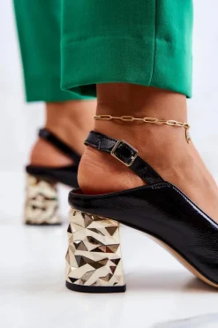 Maciejka Czółenka Na Słupku|Czółenka Klasyczne*Skórzane Czółenka Na Słupku 05427-01 Czarne