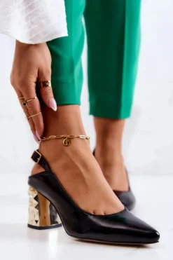 Maciejka Czółenka Na Słupku|Czółenka Klasyczne*Skórzane Czółenka Na Słupku 05427-01 Czarne