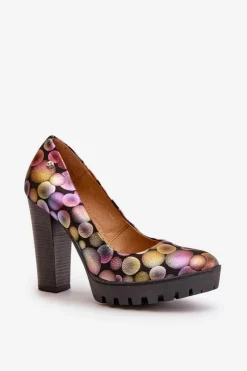 Online Maciejka Skórzane Czółenka Na Słupku 02629-39 Multikolor Wielokolorowy