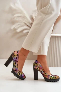 Online Maciejka Skórzane Czółenka Na Słupku 02629-39 Multikolor Wielokolorowy