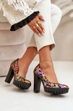 Online Maciejka Skórzane Czółenka Na Słupku 02629-39 Multikolor Wielokolorowy