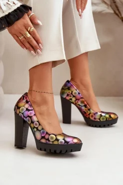 Online Maciejka Skórzane Czółenka Na Słupku 02629-39 Multikolor Wielokolorowy