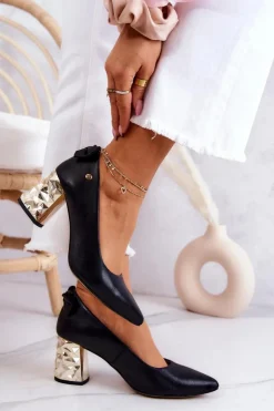 Online Maciejka Skórzane Czółenka Na Słupku 05334-01 Czarne