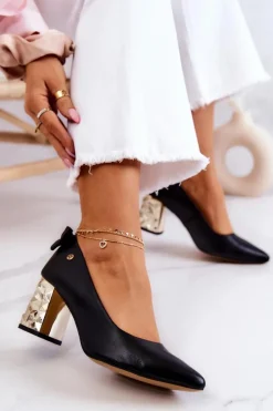 Online Maciejka Skórzane Czółenka Na Słupku 05334-01 Czarne