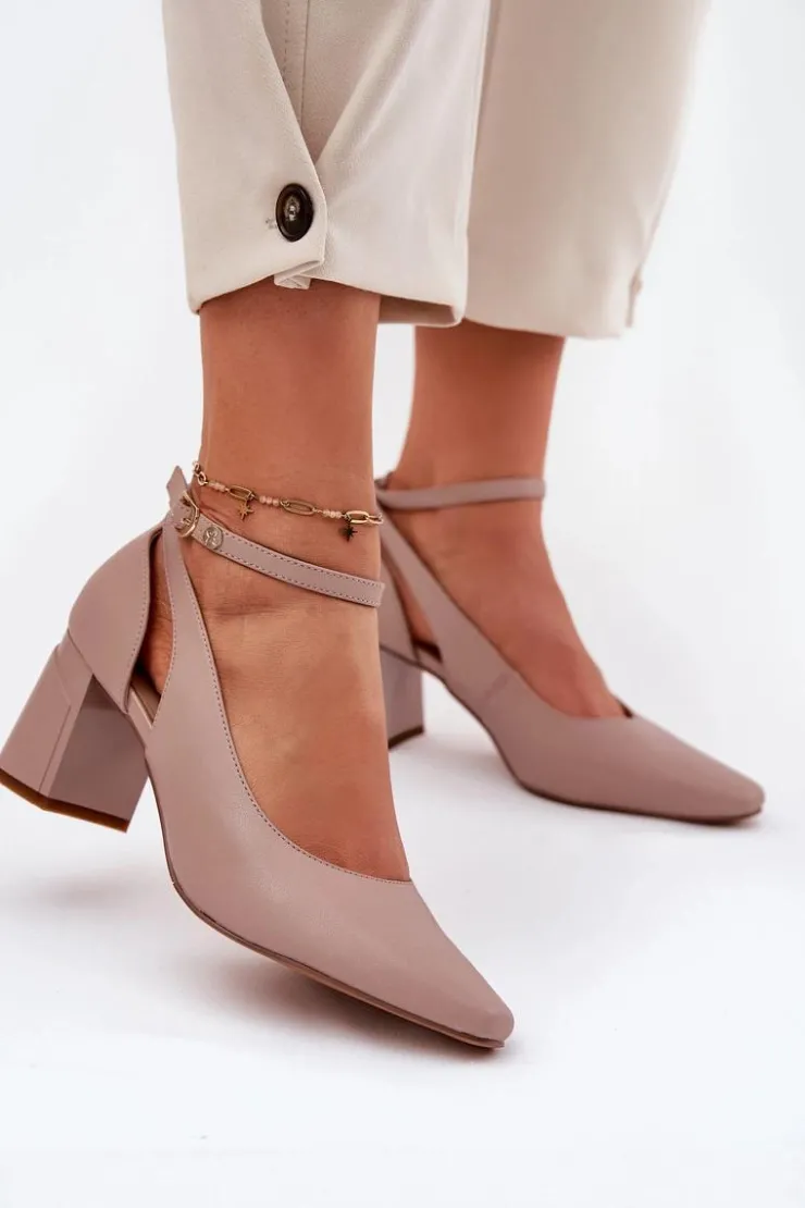 Maciejka Czółenka Na Słupku*Skórzane Czółenka Na Słupku K6816-04 Beżowe