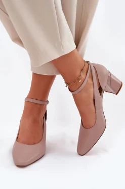 Maciejka Czółenka Na Słupku*Skórzane Czółenka Na Słupku K6816-04 Beżowe