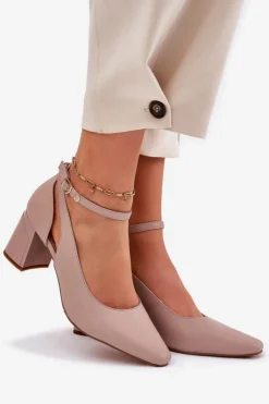 Maciejka Czółenka Na Słupku*Skórzane Czółenka Na Słupku K6816-04 Beżowe