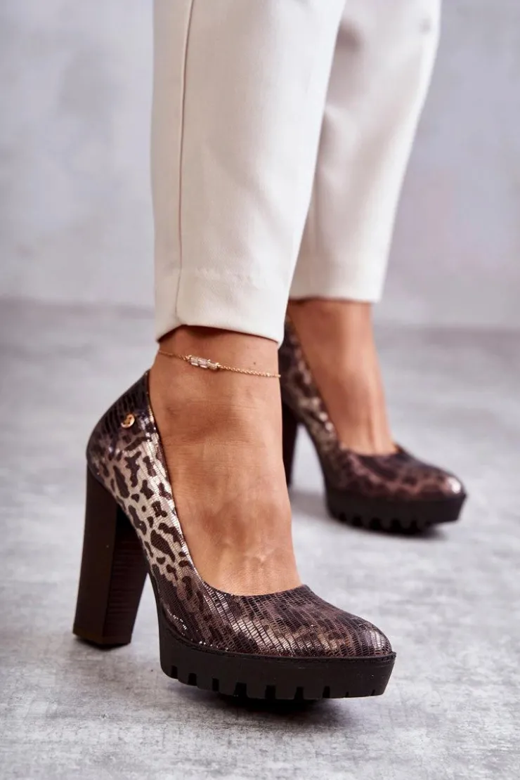 Online Maciejka Skórzane Czółenka Na Słupku 02629-02 Brązowe