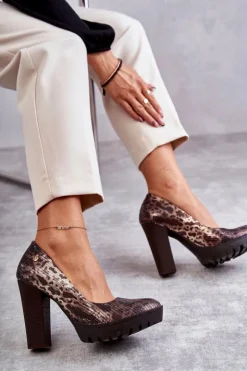 Online Maciejka Skórzane Czółenka Na Słupku 02629-02 Brązowe