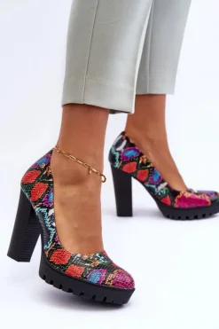 Discount Maciejka Skórzane Czółenka Na Słupku 02629-56 Multikolor