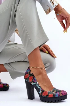 Discount Maciejka Skórzane Czółenka Na Słupku 02629-56 Multikolor