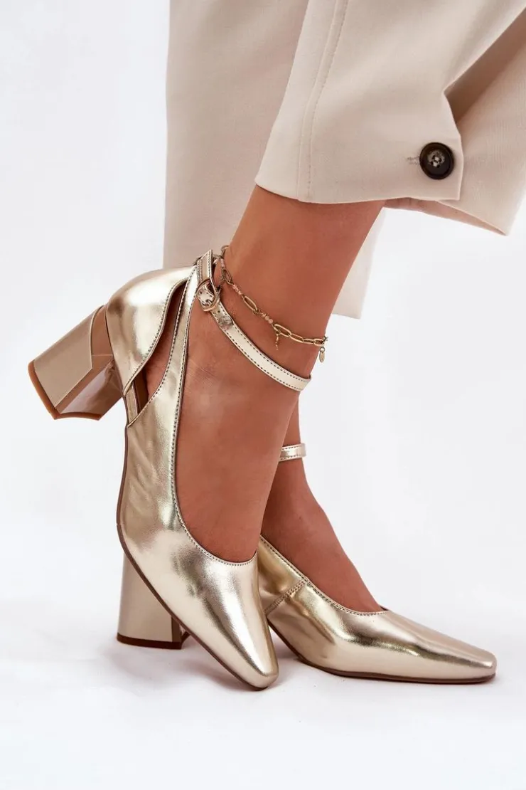 Maciejka Skórzane Czółenka Na Słupku K6816-25 Złote