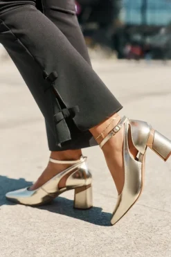 Maciejka Skórzane Czółenka Na Słupku K6816-25 Złote