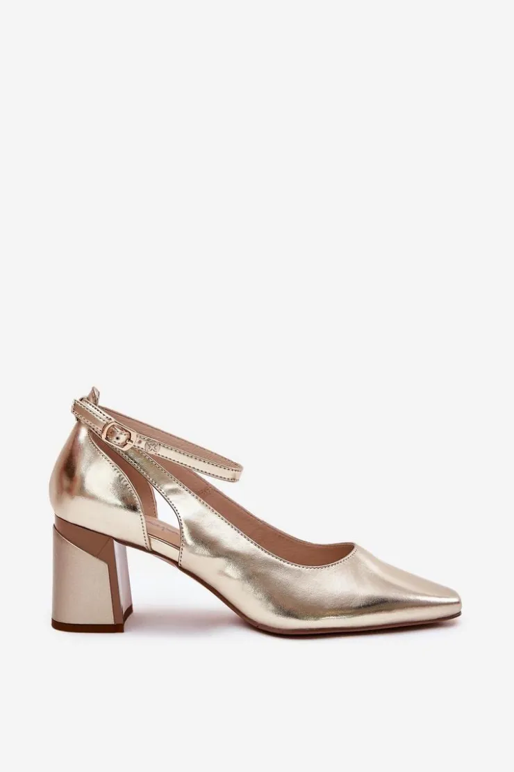 Maciejka Skórzane Czółenka Na Słupku K6816-25 Złote