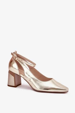 Maciejka Skórzane Czółenka Na Słupku K6816-25 Złote